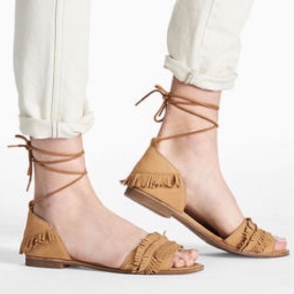 Genuine Leather Ankle Wrap Fringe Peep Toe Sandal - Picture 8 of 8